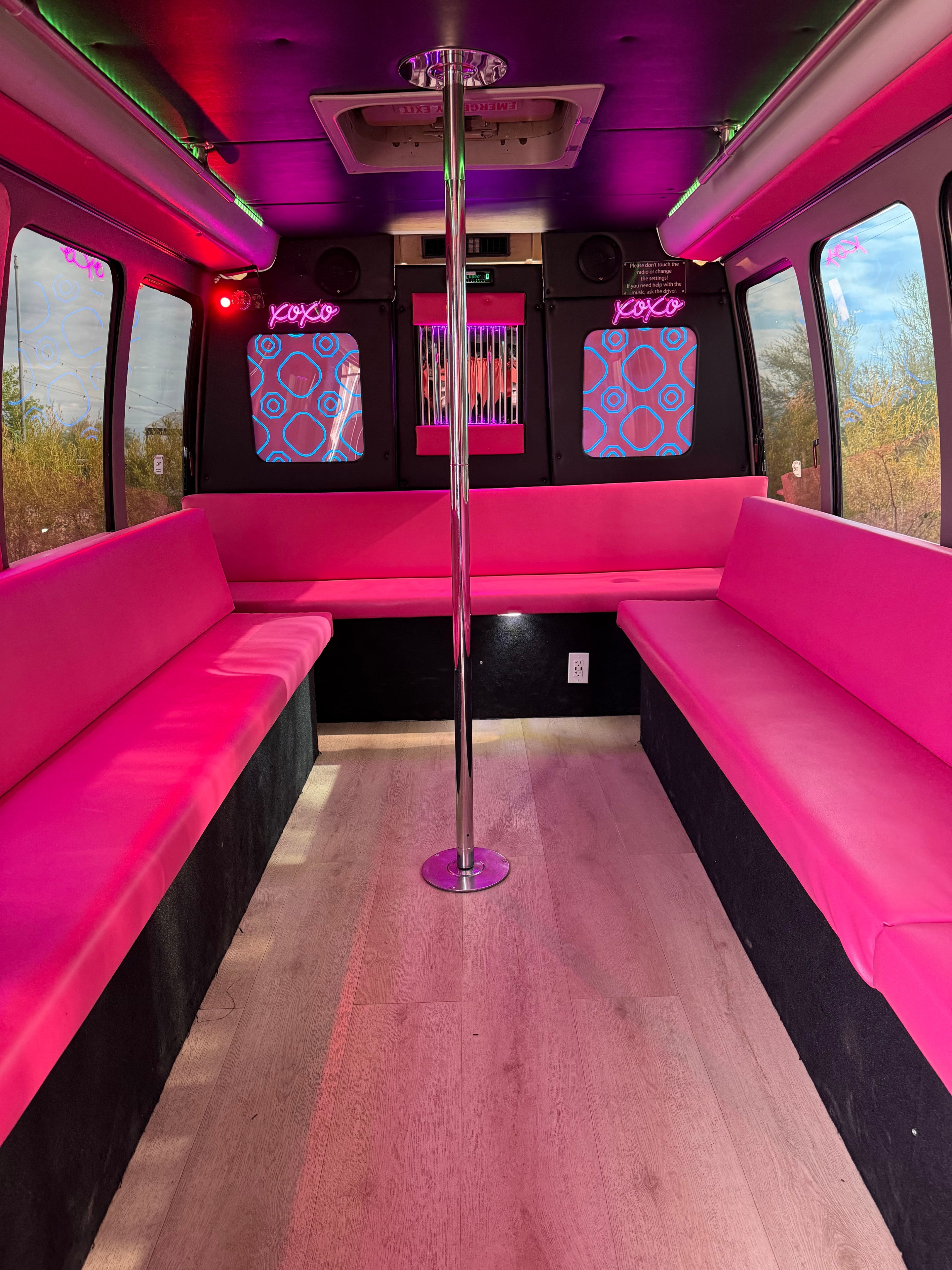 Luxury pink party bus interior for quinceañera